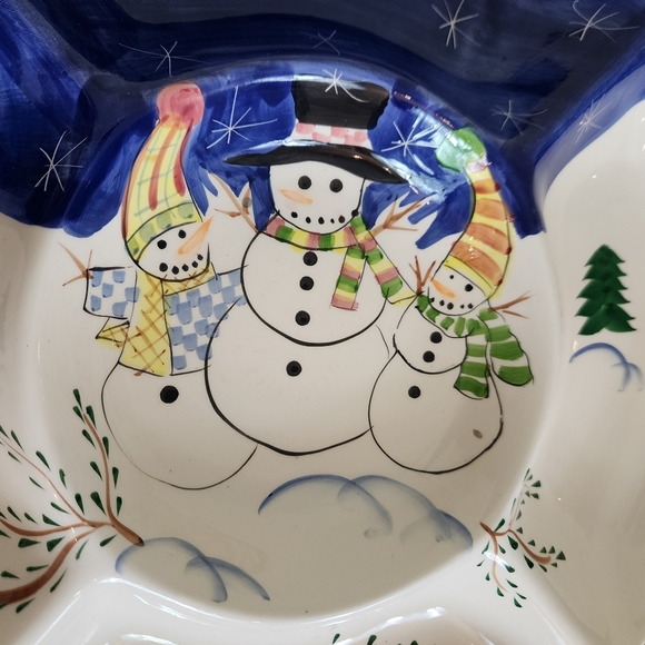 Hand Painted Ceramic Christmas Chip N' Dip Snowman Serving Dish - Picture 3 of 6